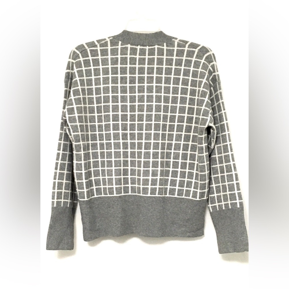 A New Day Women's L Cozy Knit Light Gray Windowpane Everyday Cardigan Sweater - Picture 7 of 7